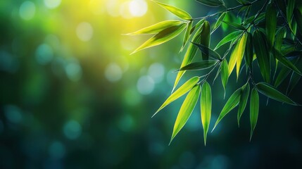 Poster - Lush green bamboo leaves backlit by sunlight.