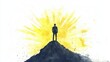 © Newstep - A silhouette of a person standing triumphantly on a peak, illuminated by a radiant sun, symbolizing achievement and inspiration.
