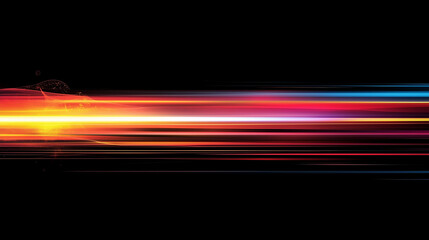 Poster -  Dynamic Gradient Abstract: Vibrant Horizontal Light Streaks on Black Background. Perfect for Futuristic and Speed-Related Designs.