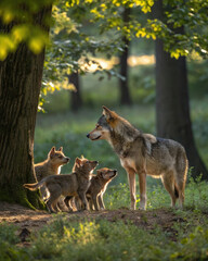  Louve et louveteaux dans la forêt