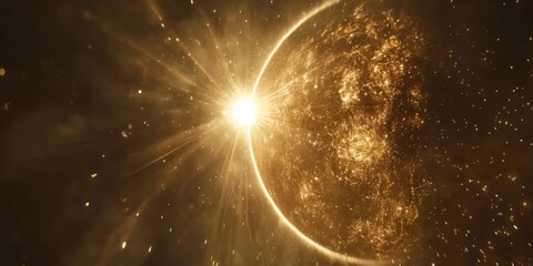 Wall Mural - golden planet orbit and cosmic rays