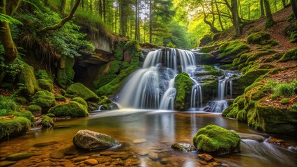 Wall Mural - small waterfall in lush forest setting