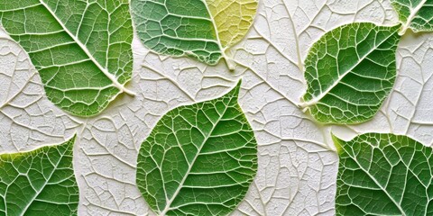 Wall Mural - The green and white background showcases the intricate texture of leaves, highlighting the beauty and detail found in the diverse texture of leaves in nature.