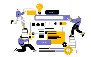 a team of developers, managers and designers creates a mobile app. the concept of a vector illustrat