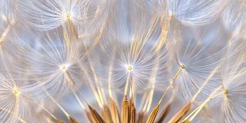 Wall Mural - Closeup of a fluffy dandelion, highlighting the intricate details of the fluffy dandelion s seeds and texture, showcasing the beauty of nature in this captivating fluffy dandelion image.