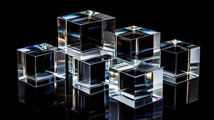 Crystal cubes on black background.