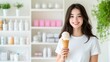 © Parsudi - Young woman holding an ice cream cone in a bright setting.