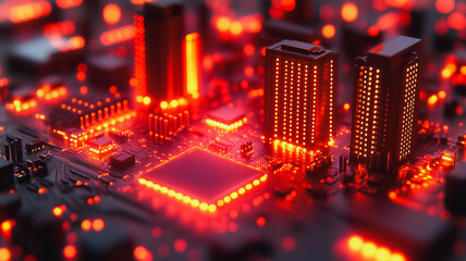 Wall Mural - a computer chip with a city on it