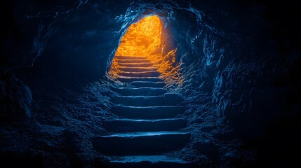 Aufkleber - A glowing staircase leading out of a dark pit, with a silhouette climbing toward the light