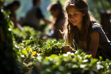 Wall Mural - young woman in the garden sunny