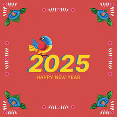 Wall Mural - Happy New Year 2025 lettering design. With colorful rickshaw painting illustrations in the background.	