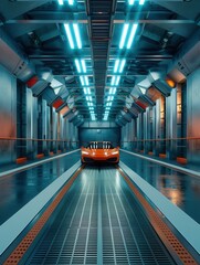 Aufkleber - Testing facility with futuristic design where cars are evaluated for performance and safety before market release. Generative AI