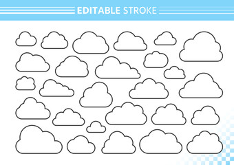 Wall Mural - sky clouds black line set. simple outline cloud storage with smooth curves, rounded shapes, and clea