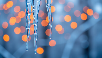 Wall Mural - Hanging Icicles with Golden Bokeh Behind - Dreamy winter vibes. background copyspace