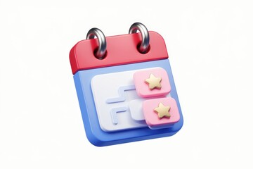 Fototapete - A 3D calendar icon with two gold stars indicating scheduled tasks or events.