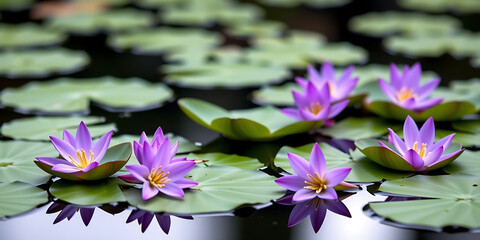 Wall Mural - Water Hyacinth Peace - Water hyacinths floating peacefully on a calm pond. backdrop background digital art crisp oilpinting minimalist sharp details funny background copyspace