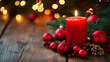 © mahamad - A red candle adorned with Christmas decorations.