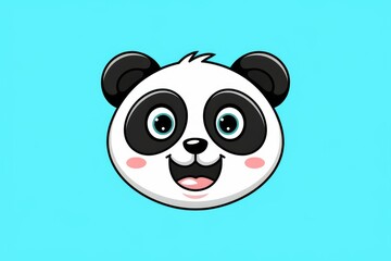 Poster - A cheerful cartoon panda face with big eyes and a wide smile against a light blue background.