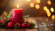 © mahamad - A red candle adorned with Christmas decorations.