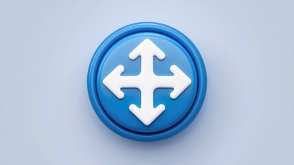 Fototapete - Blue button with four directional arrows symbolizes movement or options.