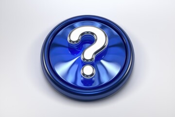 Leinwandbilder - A 3D rendered blue circular button with a metallic silver question mark in the center.