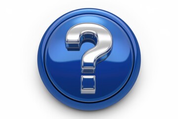 Leinwandbilder - A shiny silver question mark on a glossy blue button  symbolizing inquiry and help.