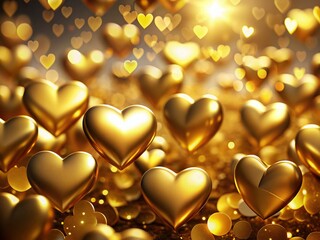 Wall Mural - Gold Heart Wallpaper, Luxury Hearts Background, Elegant Golden Hearts, Romantic Gold Heart Design,  High-Resolution Hearts Image