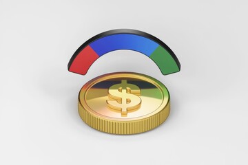 Aufkleber - Gold coin with dollar sign under segmented semi circle for financial progress.