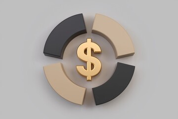 Aufkleber - Gold dollar sign in pie chart symbolizing financial distribution.