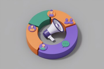 Aufkleber - 3D illustration  Megaphone in communication diagram for diverse outreach.