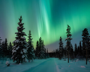 Wall Mural - Landscape with northern lights	