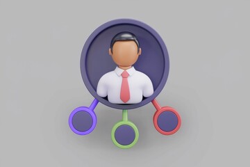Poster - 3D illustration of a businessman with three connection points  representing networking or teamwork.