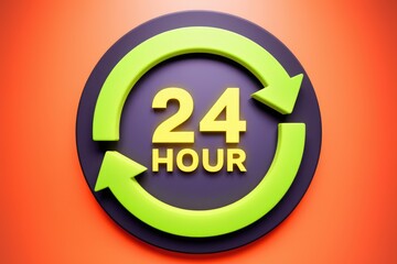 Fototapete - 24 hour service availability  depicted with circular arrows and bold text.