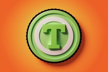 Poster - A circular  light green emblem features a bold  uppercase 'T' at its center against a white circle.