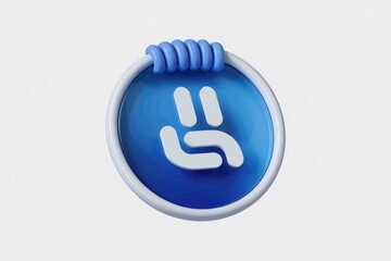 Fototapete - 3D render of a blue circular logo with a stylized hand gesture  encircled by a blue coil.