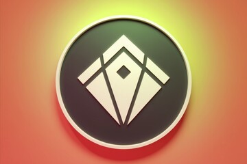 Aufkleber - A circular emblem features a geometric  diamond like design in off white against a dark background.