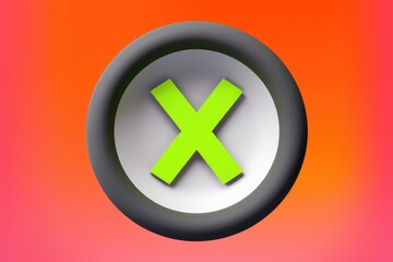 Poster - Lime green 'X' mark on coral background with gray ring.