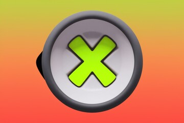 Leinwandbilder - A bright lime green X mark inside a grey circular button on a gradient background.
