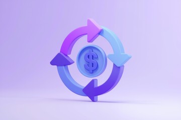 Aufkleber - Circular arrows around a dollar coin symbolize financial cycle  flow  and continuous growth.