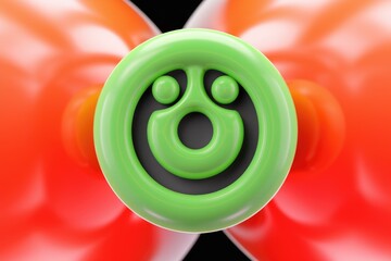 Aufkleber - Green symbol logo against blurred red spheres background.