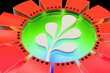 Fototapete - Abstract 3D illustration of a plant growing in a vibrant  circular setting.