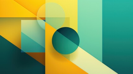 An artistic, minimalist digital illustration featuring geometric shapes in vibrant colors like electric yellow and turquoise, with textured surfaces and subtle gradients adding depth and movement to t