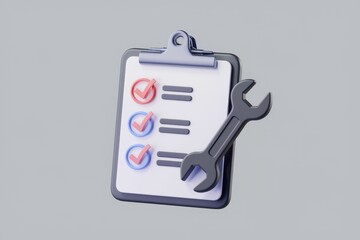 Poster - Checklist with a wrench  symbolizing task management and problem solving.