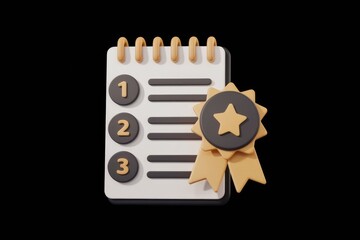 Aufkleber - Notepad with numbered list and gold star award for achievement.