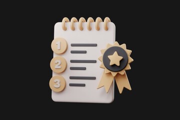 Aufkleber - 3D notepad with checklist and gold star symbolizing success.