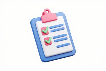 Fototapete - 3D checklist clipboard with completed tasks symbolizing organization.