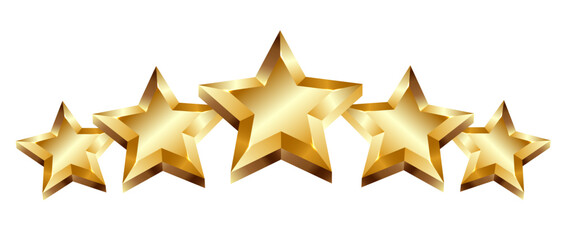 5 gold stars, star rating, gold stars vector icon, gold star award