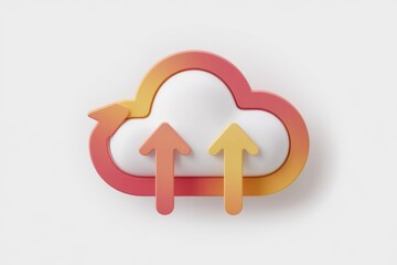 Fototapete - 3D cloud icon with upward arrows  symbolizing data upload and cloud storage.
