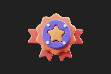 Aufkleber - 3D award badge with star and ribbons for recognition.