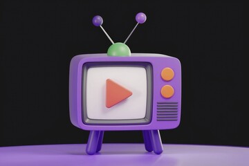 Fototapete - A retro purple television with a play button  symbolizing video content.